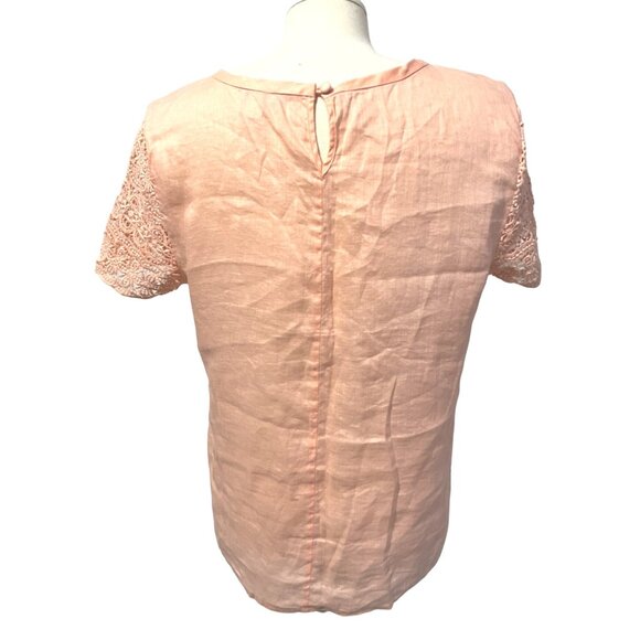 J. Crew Peach Linen & Lace Blouse Sz 10 (Medium) Womens 100% Linen - Picture 2 of 9